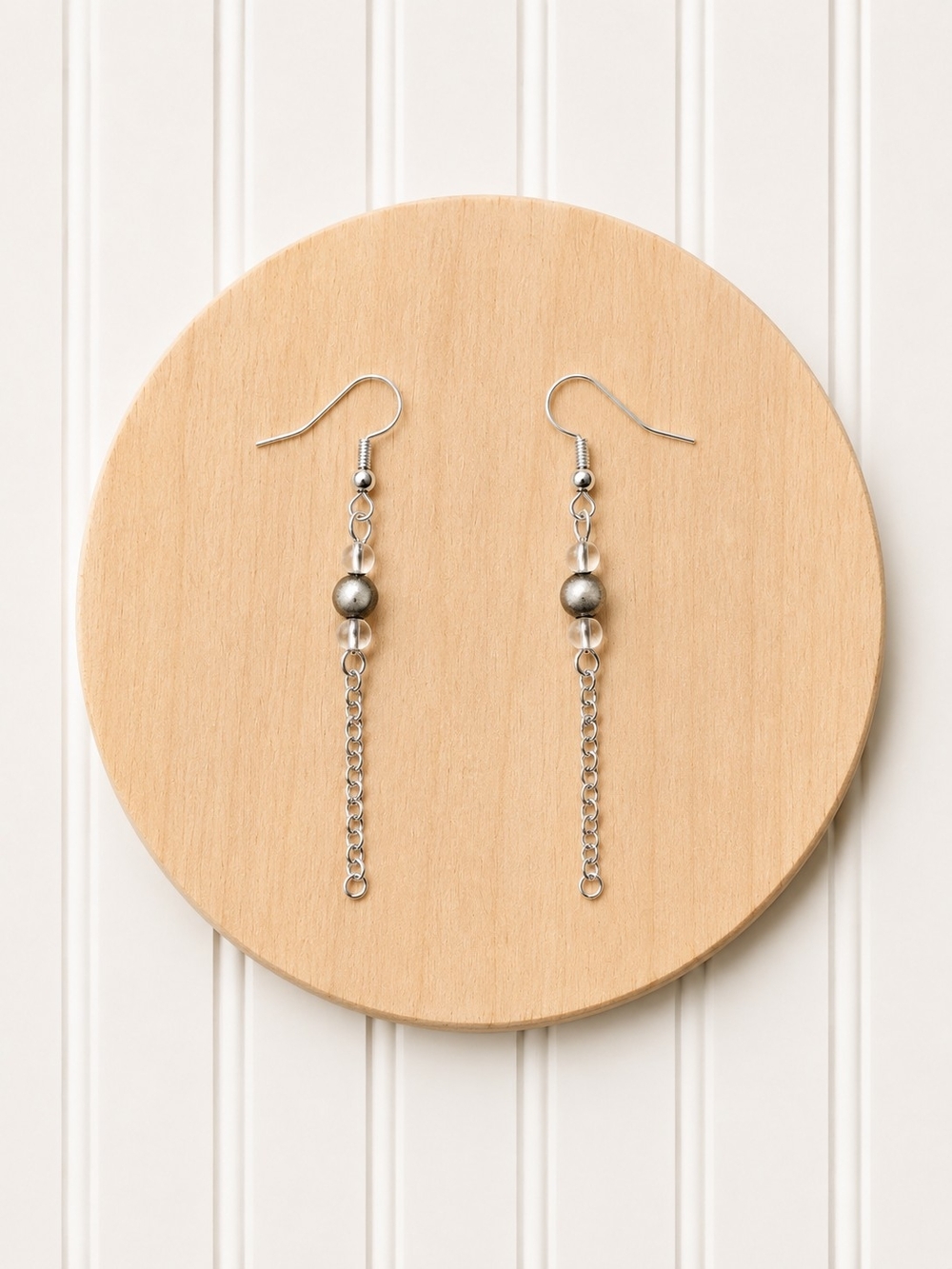 Silver Dangle Chain Bead Earrings - Women Jewelry